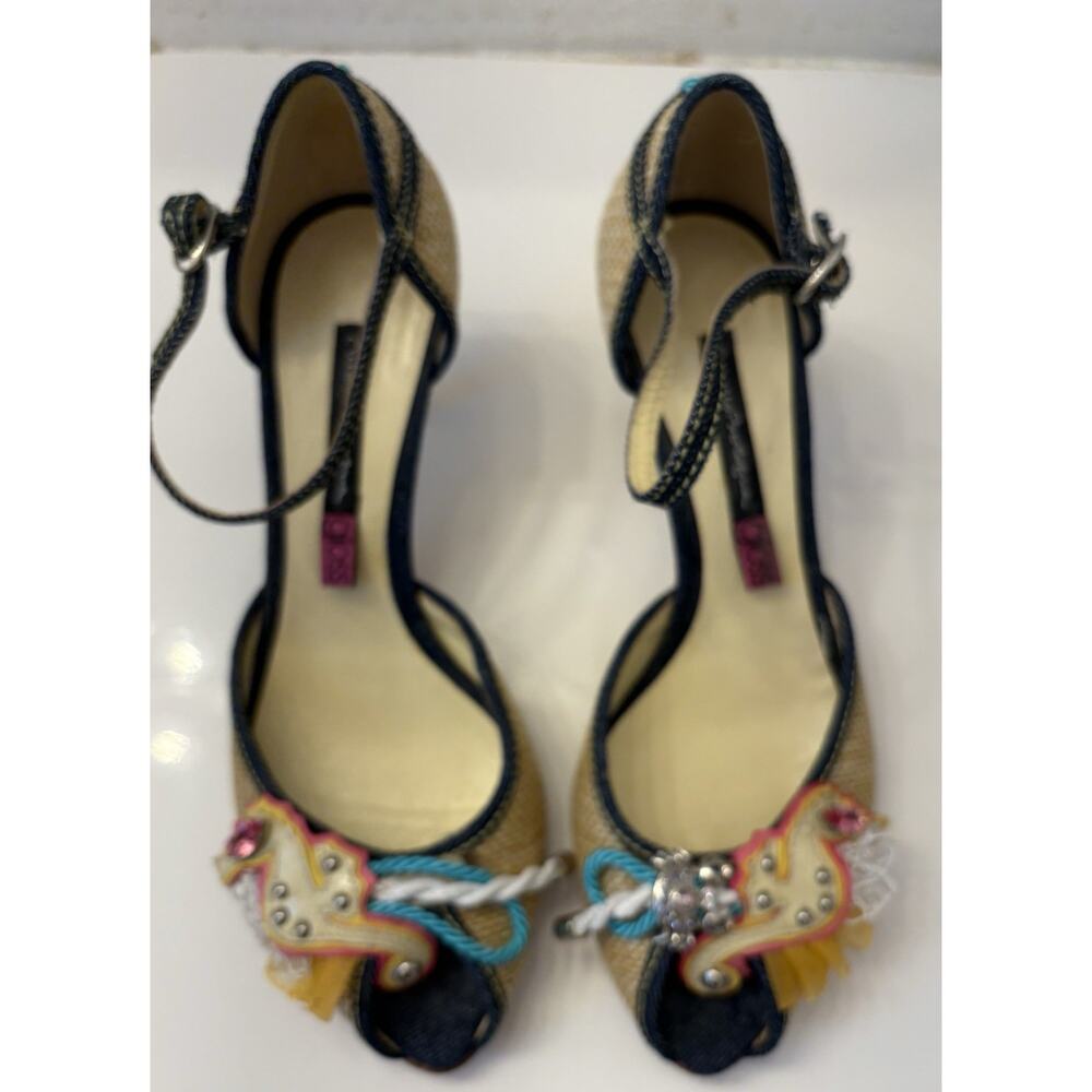 Mario Bologna Ocean Life Open Toe Kitten Heel Pumps Size 6.5 Maximalist